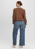 Long-Sleeve V-Neck Blouse with Lace Trims