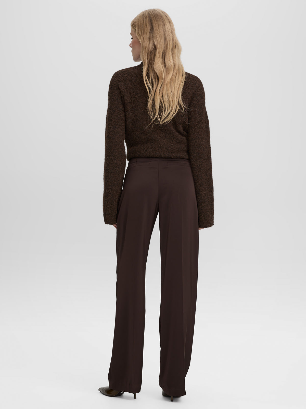 Satin Straight-Leg Mid-Rise Pants