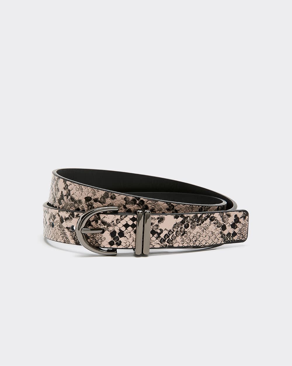 Faux-Leather Belt with Snakeskin Pattern