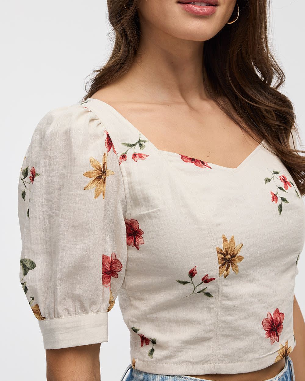 Short-Puffy-Sleeve Bustier Top with Sweetheart Neckline