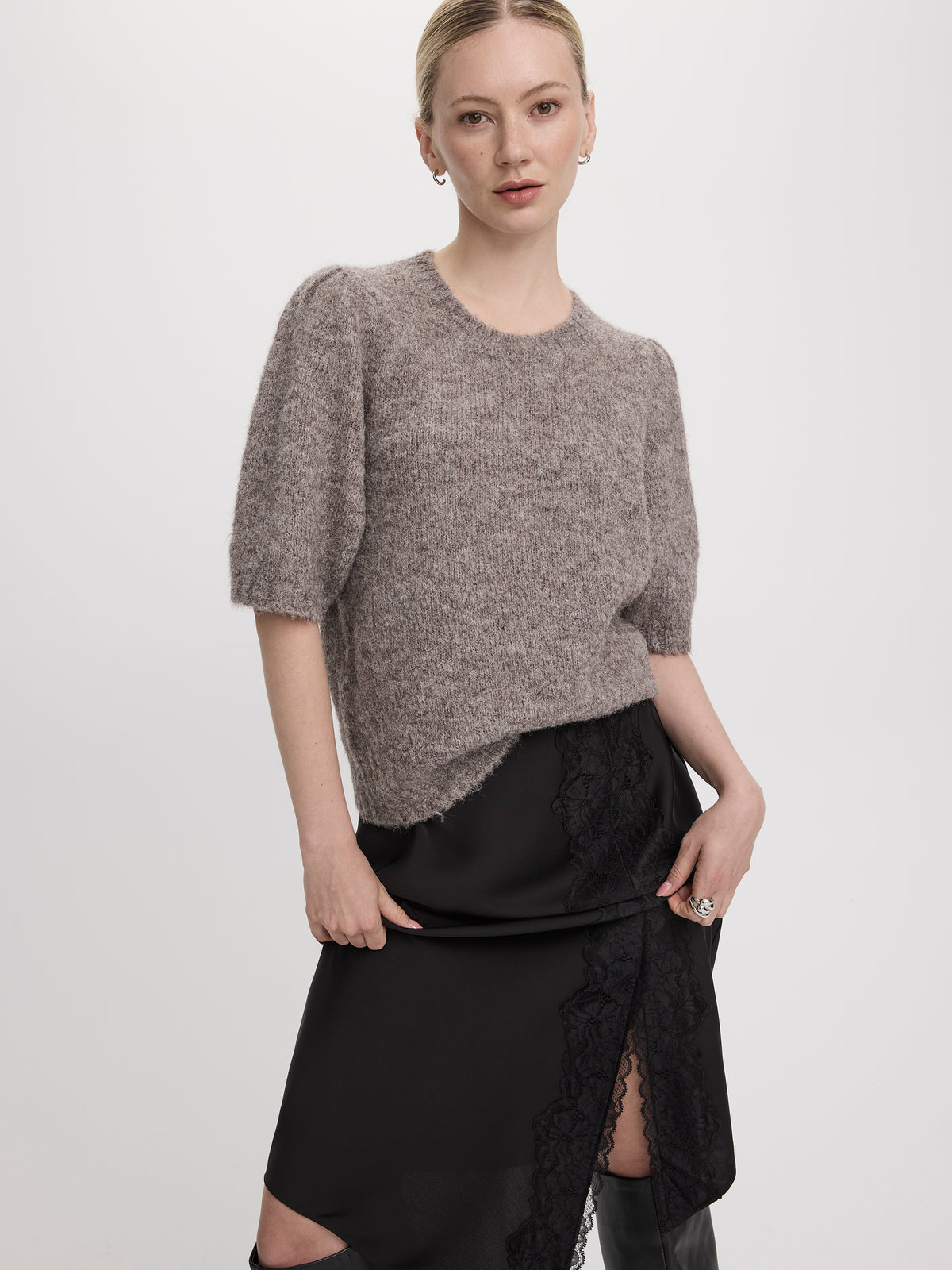 Elbow-Sleeve Crew-Neck Sweater