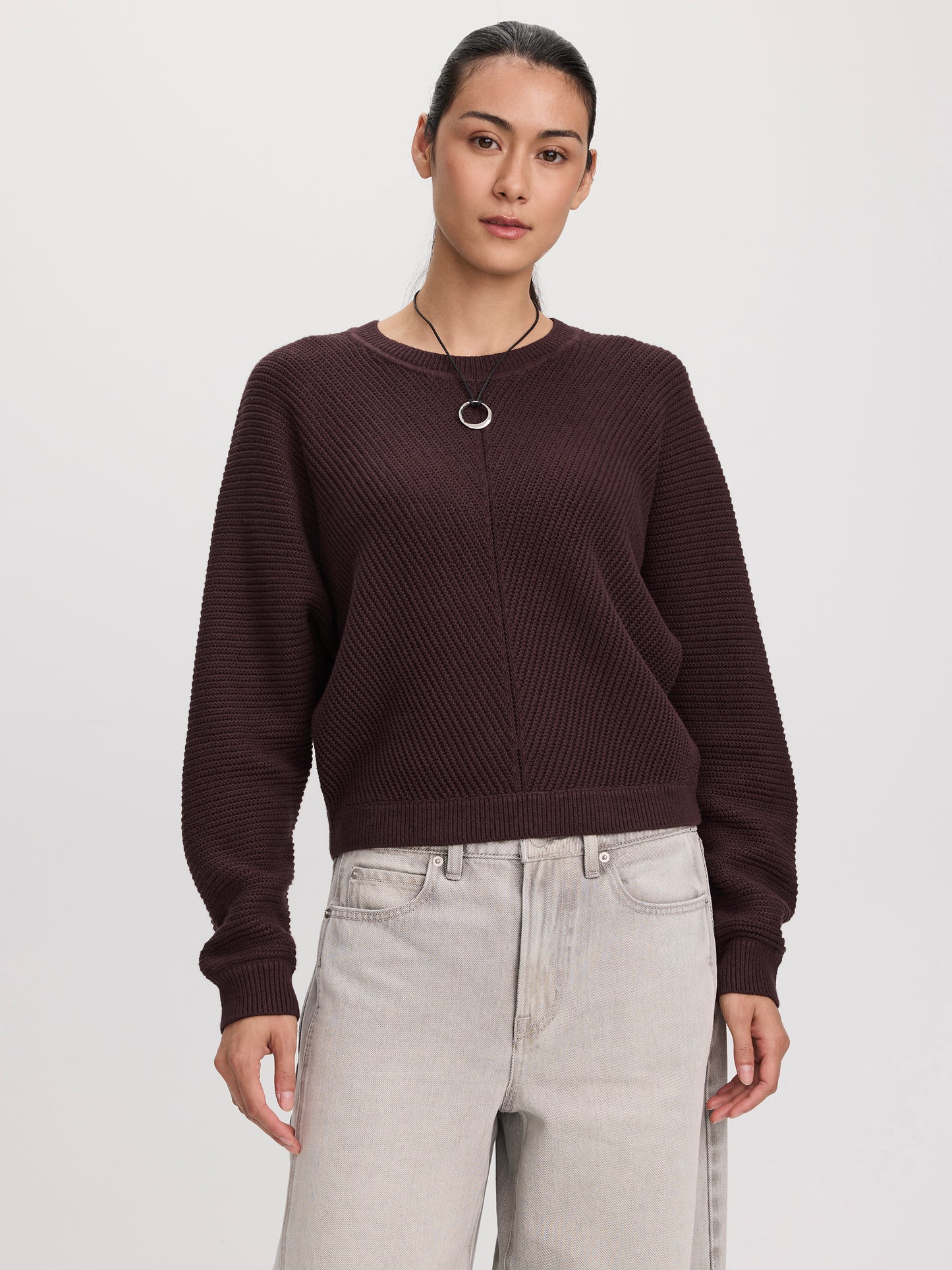 Long-Dolman-Sleeve Crew-Neck Pullover