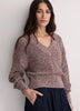 Long-Sleeve V-Neck Sweater with Half-Cardigan Stitches