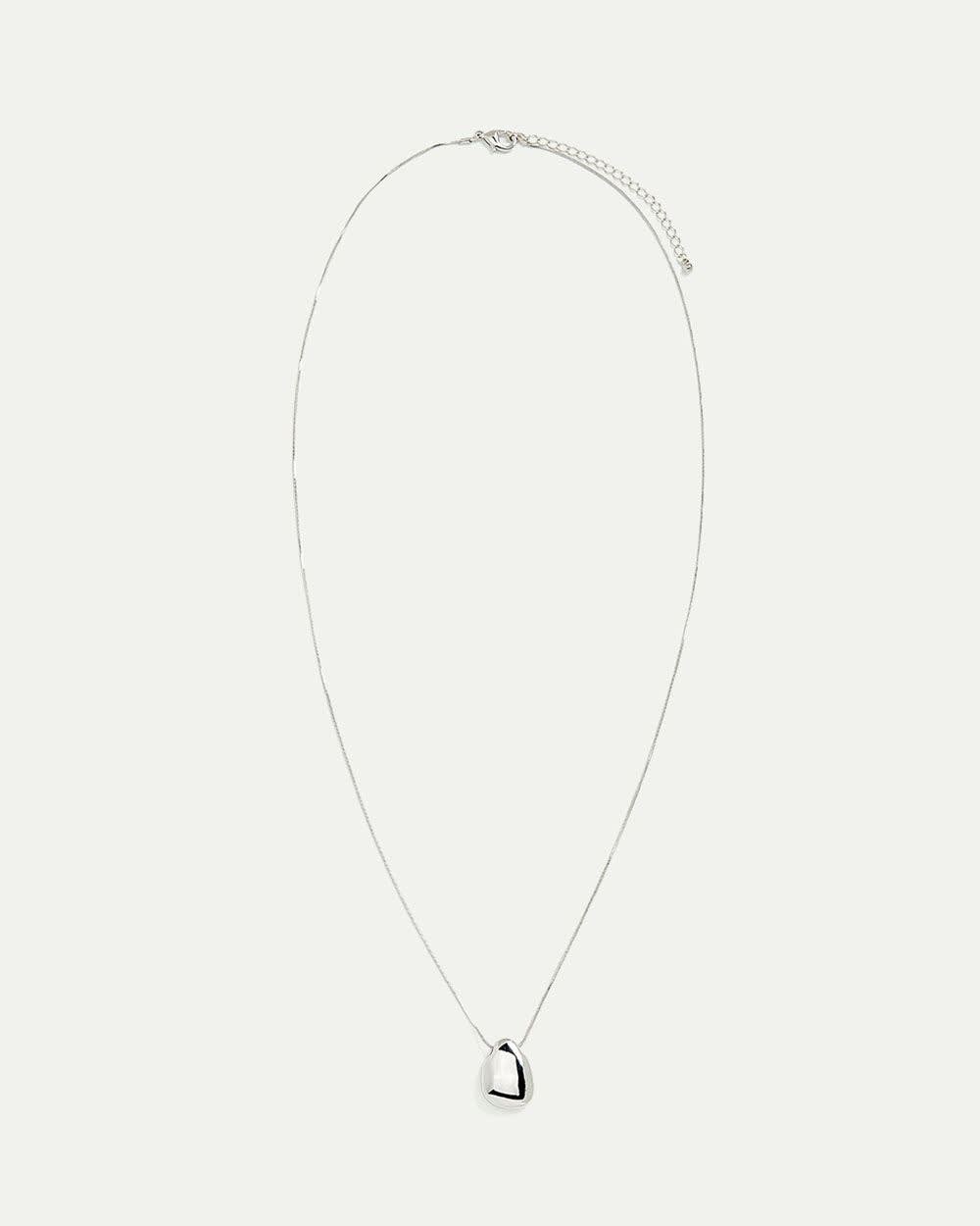 Long Necklace with Metal Stone Pendant