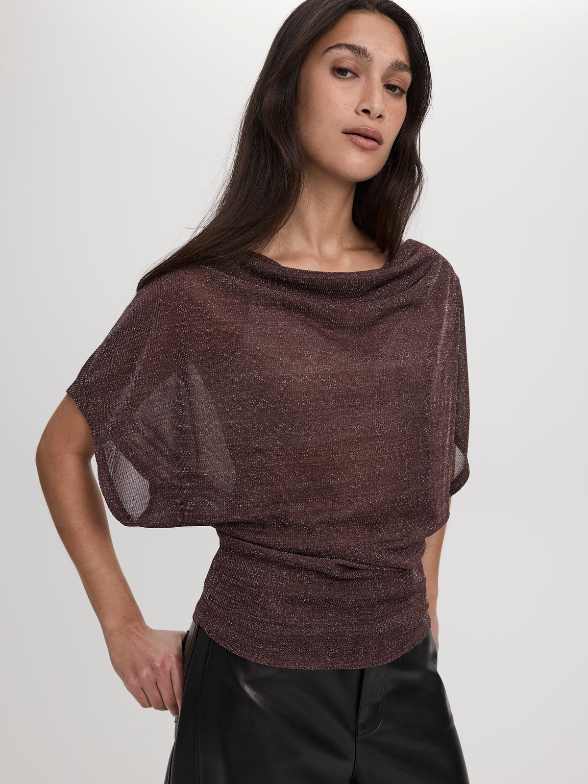 Boatneck Dolman Short Sleeve Top – Shimmer Knit