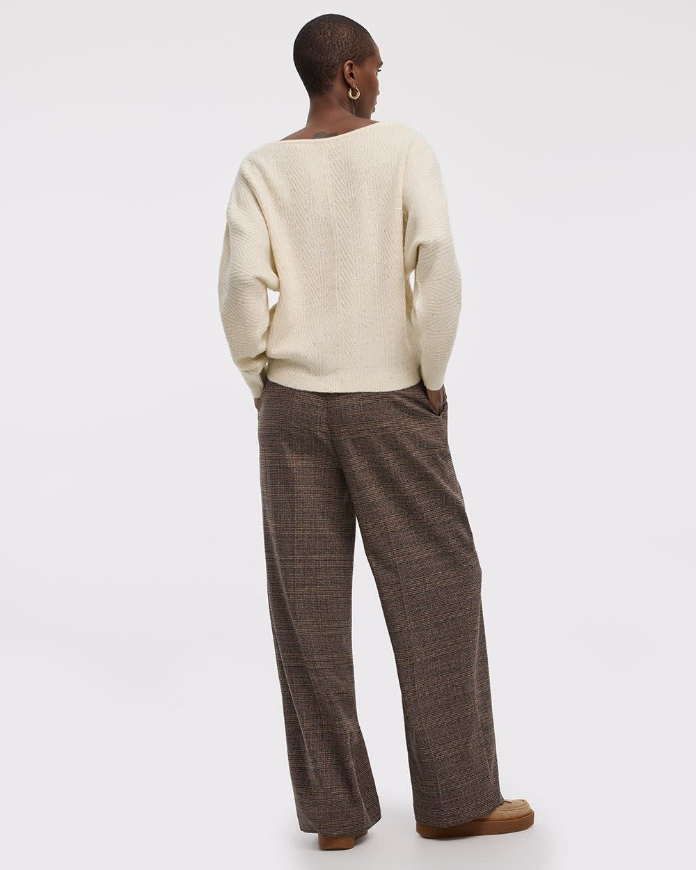 Long-Sleeve Boat-Neck Boxy Sweater with All-Over Sequins