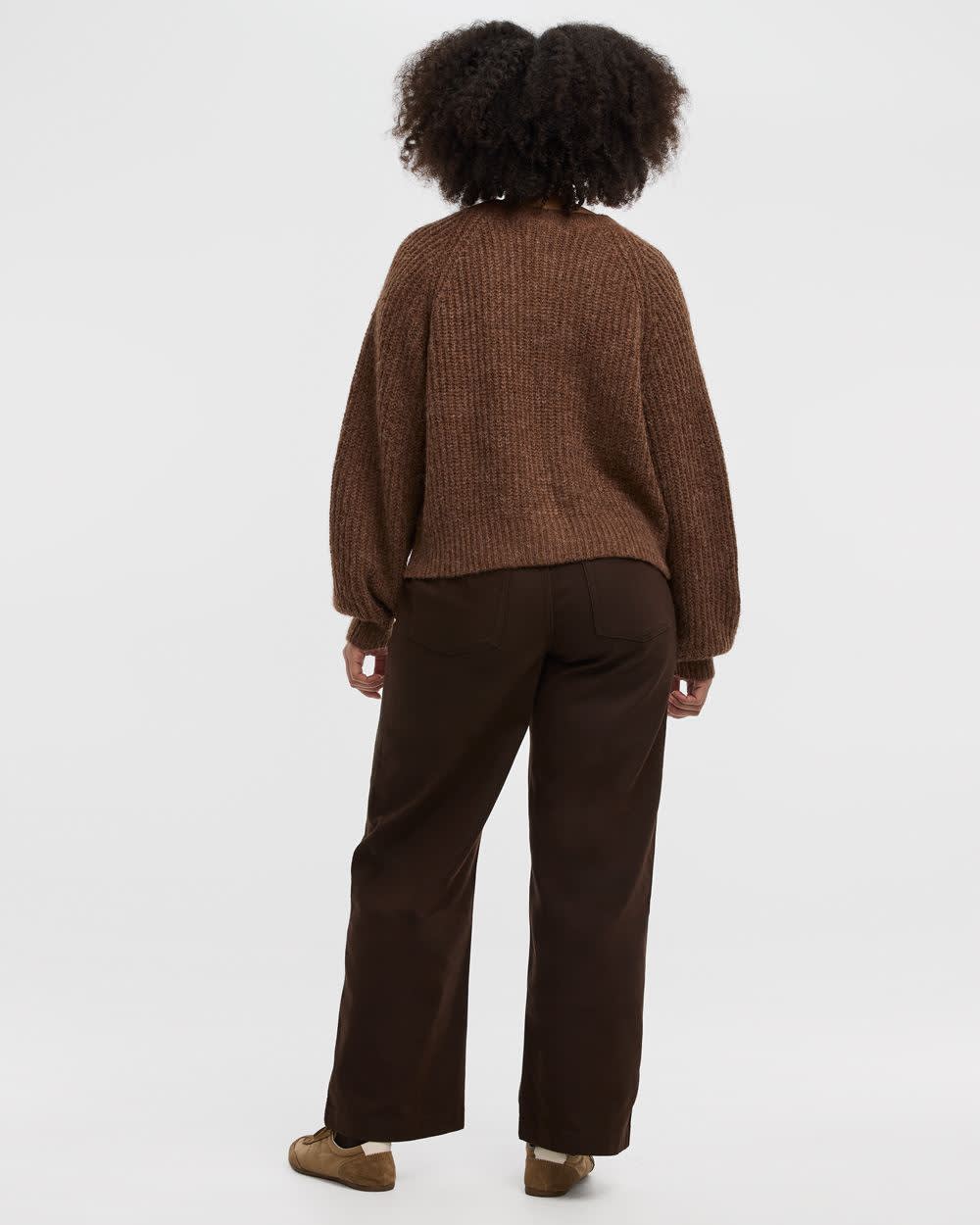 Long-Balloon-Sleeve Crew-Neck Cardigan