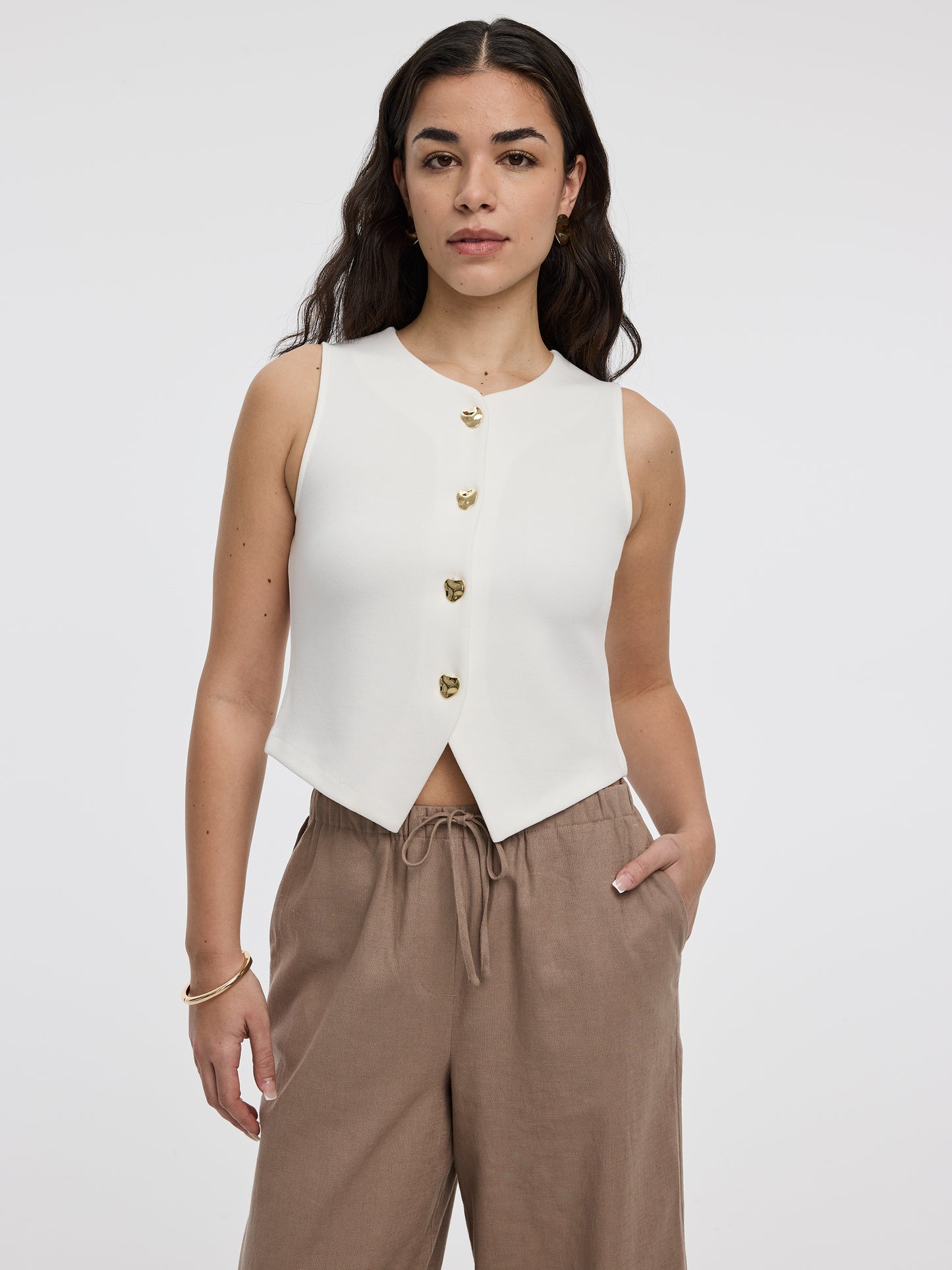 Veste sans manches à col rond