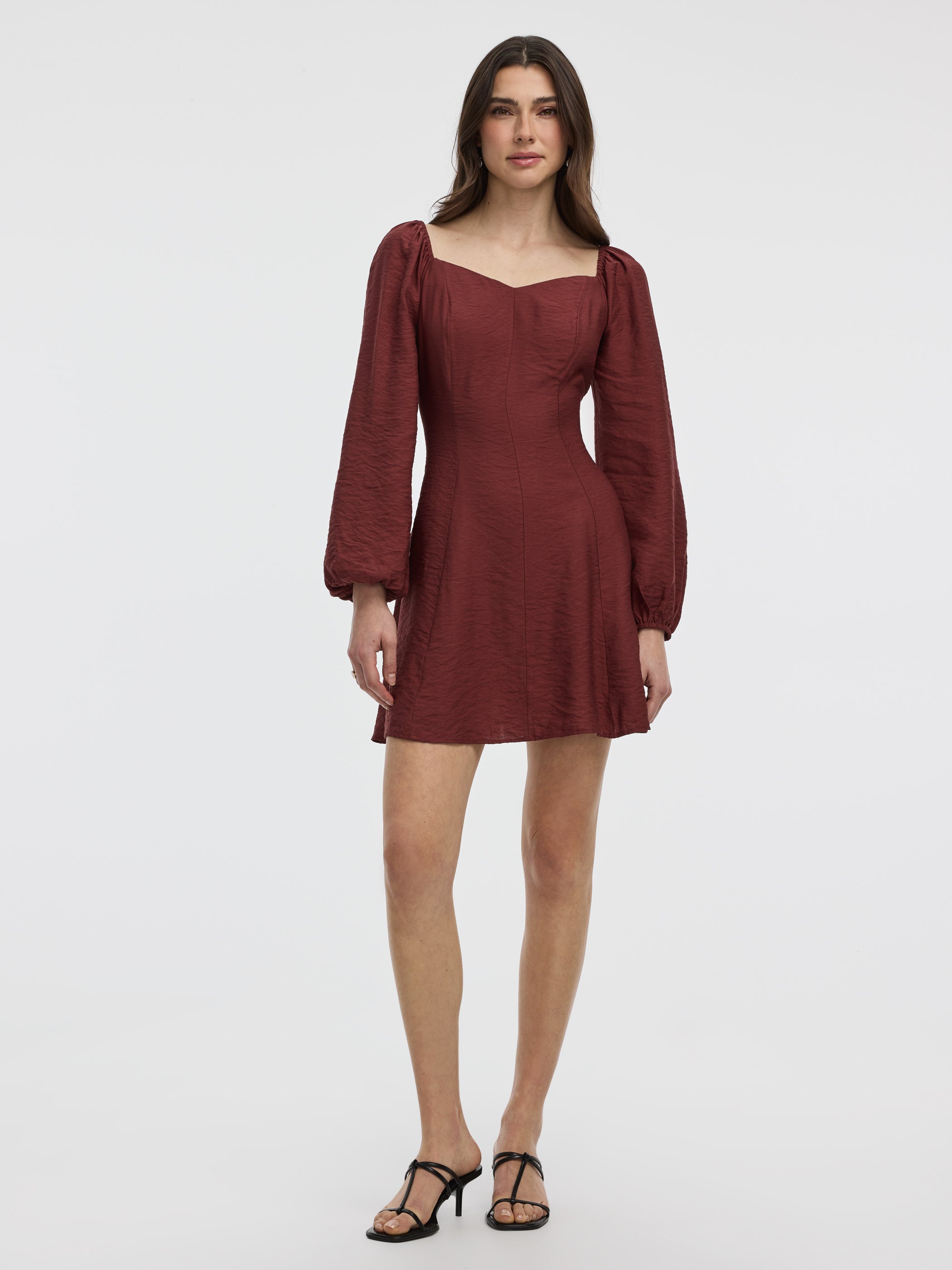 Long-Puffy-Sleeve Bustier Dress with Sweetheart Neckline