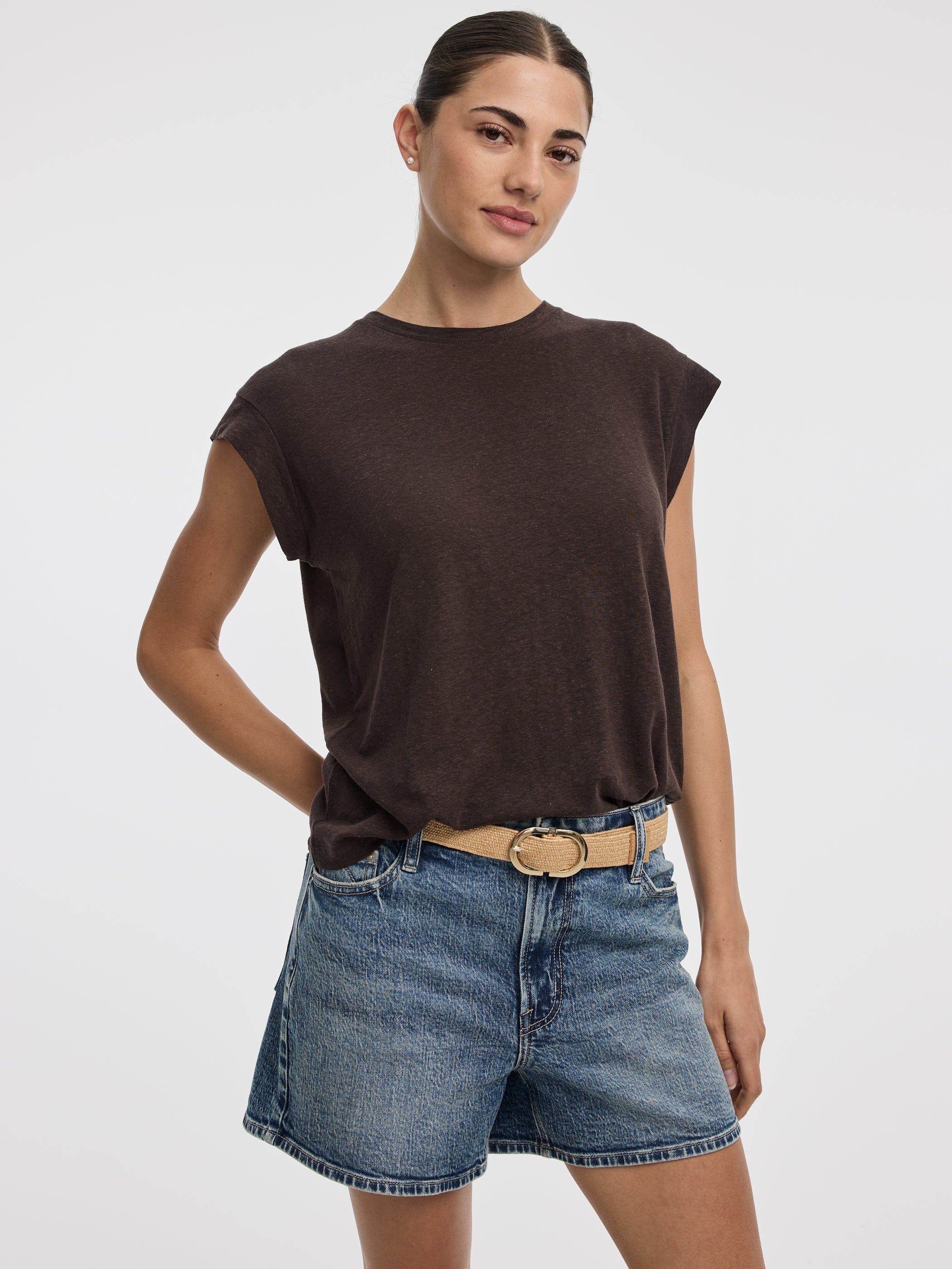 Linen-Blend Extended-Sleeve Crew-Neck Tee