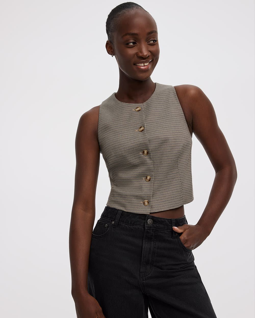 Houndstooth Sleeveless Crew-Neck Vest