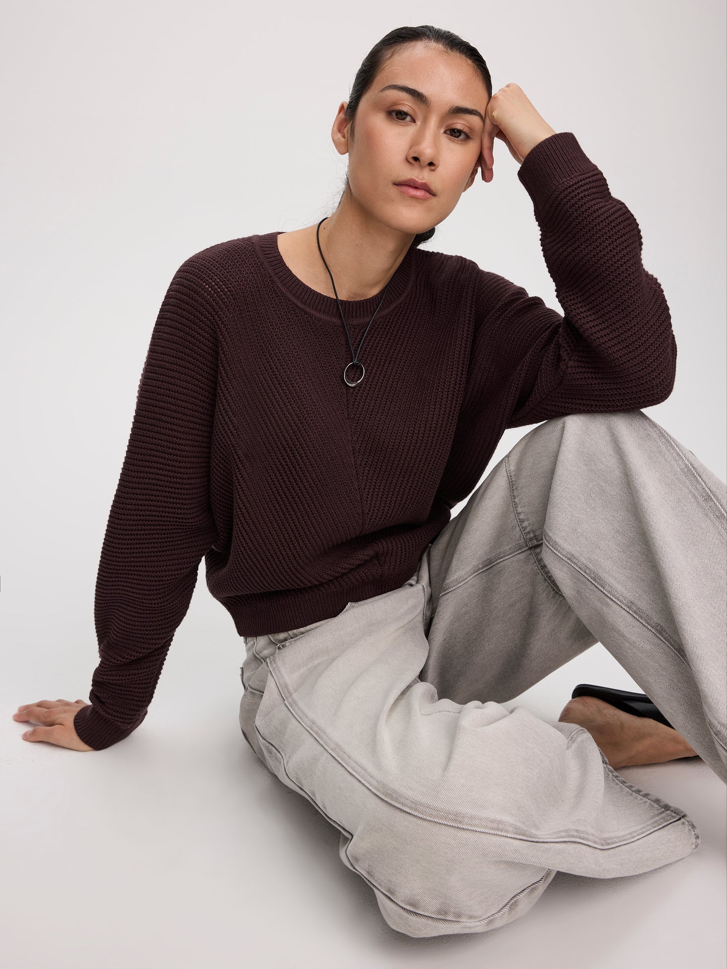 Long-Dolman-Sleeve Crew-Neck Pullover