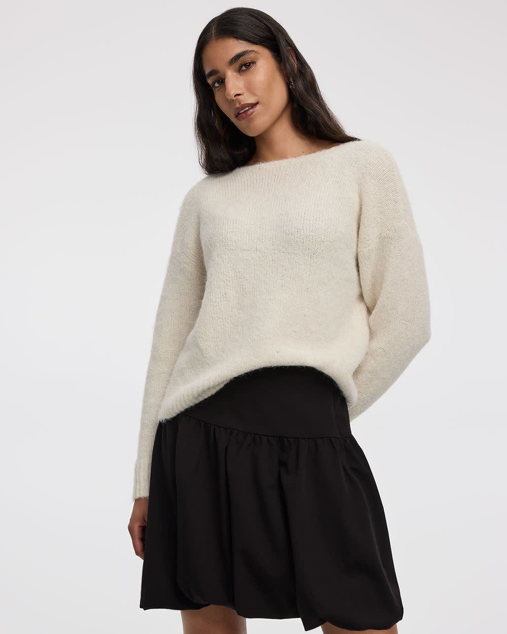 Long-Sleeve Crew-Neck Pullover with Bow