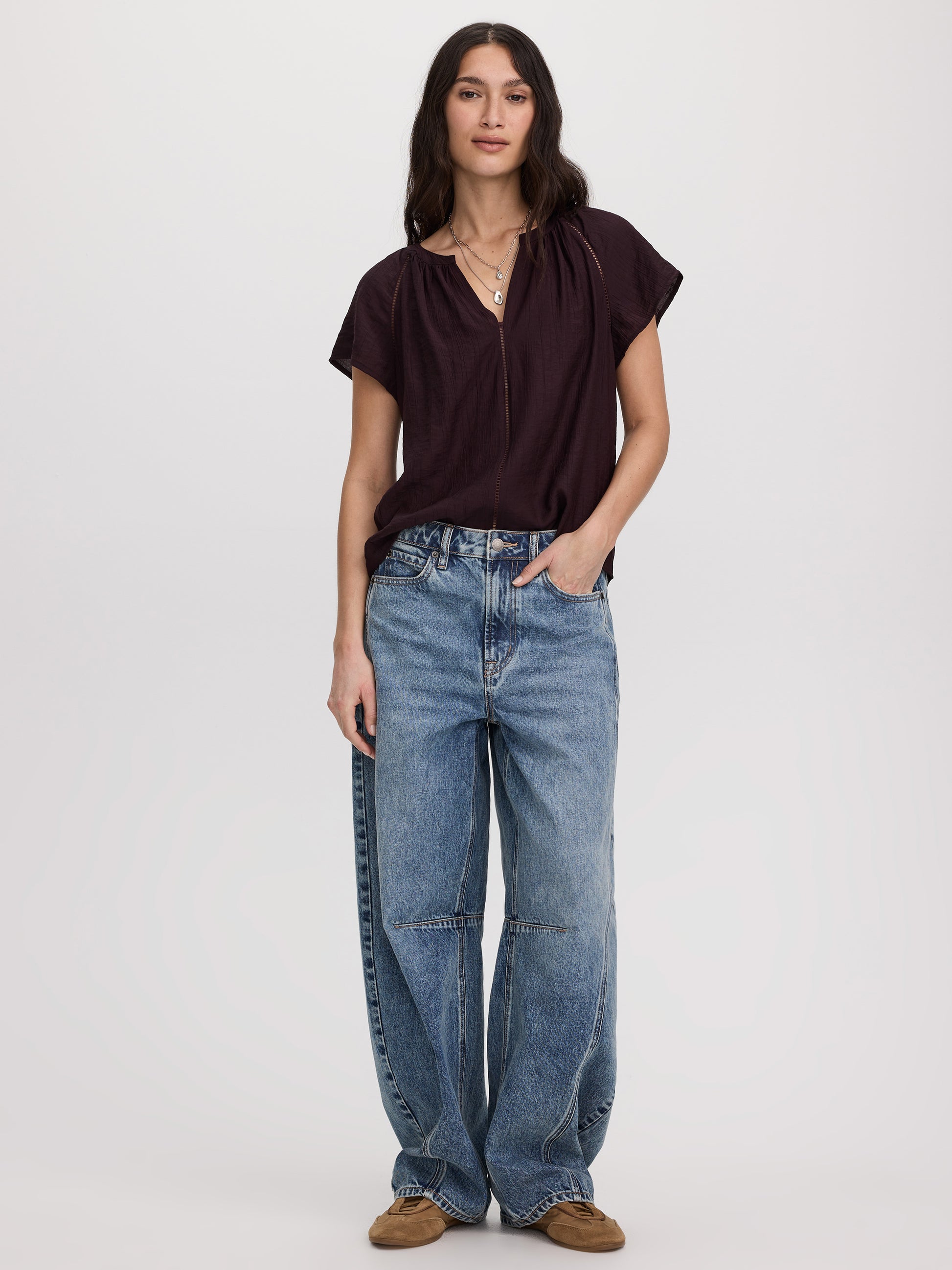 Split-Neck Blouse with Flutter Sleeves