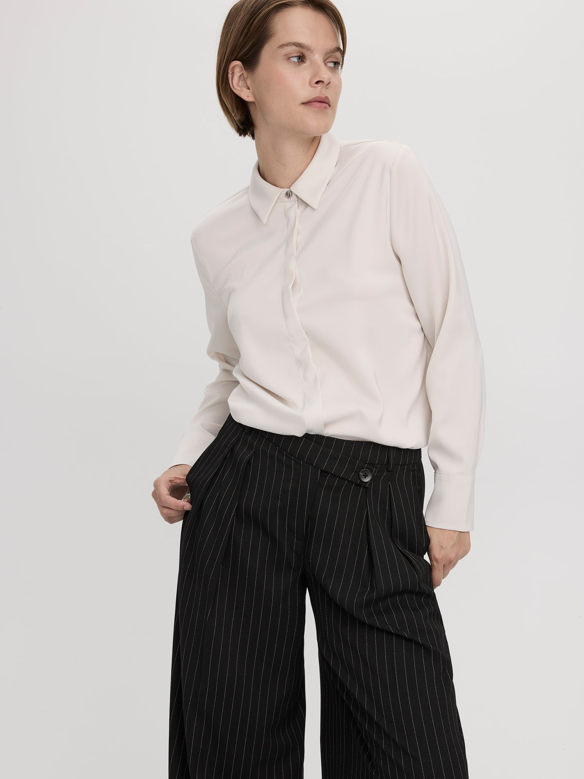Long-Sleeve Loose Satin Blouse