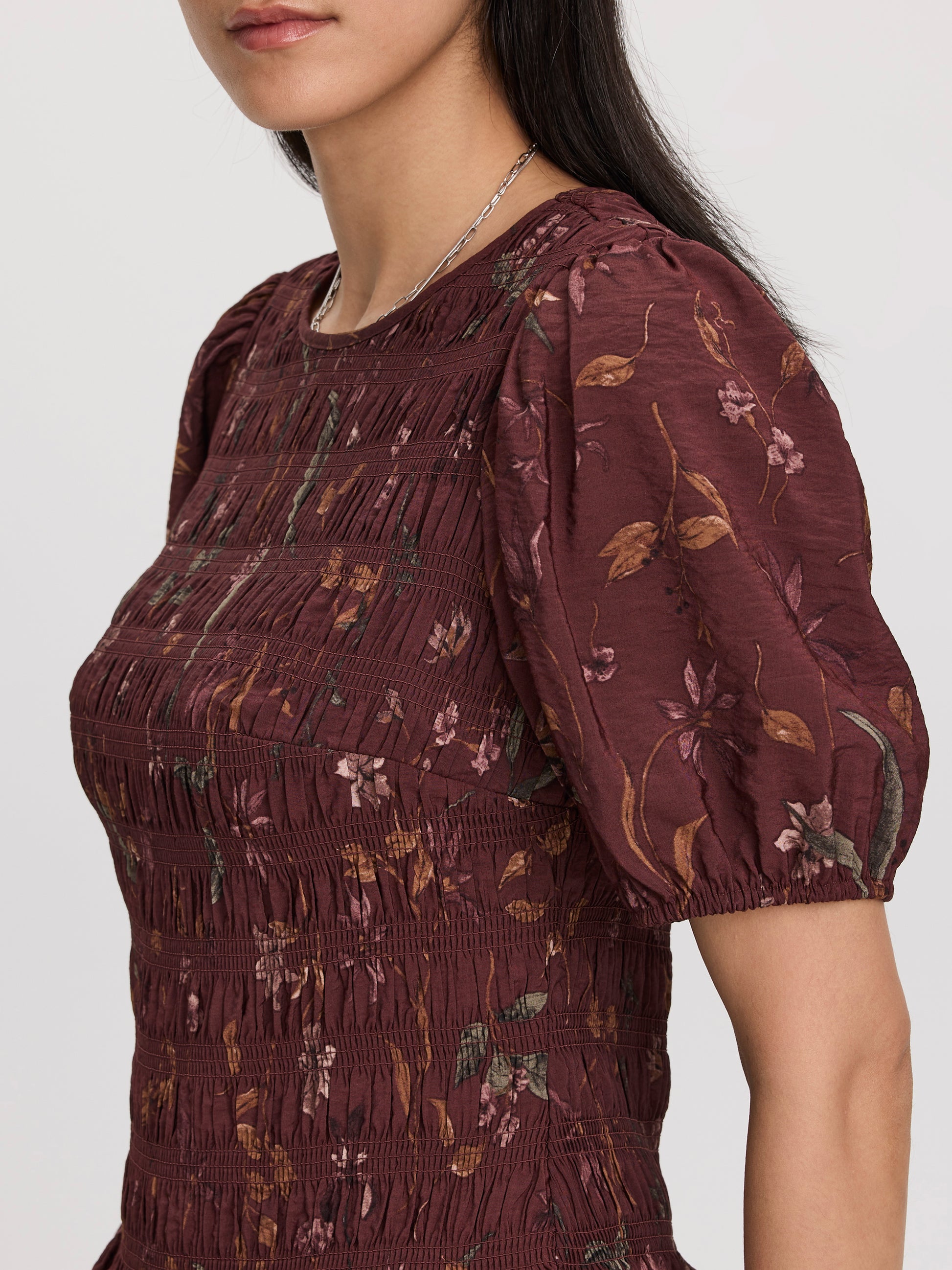 Smocked Blouse with Short Bubble Sleeves