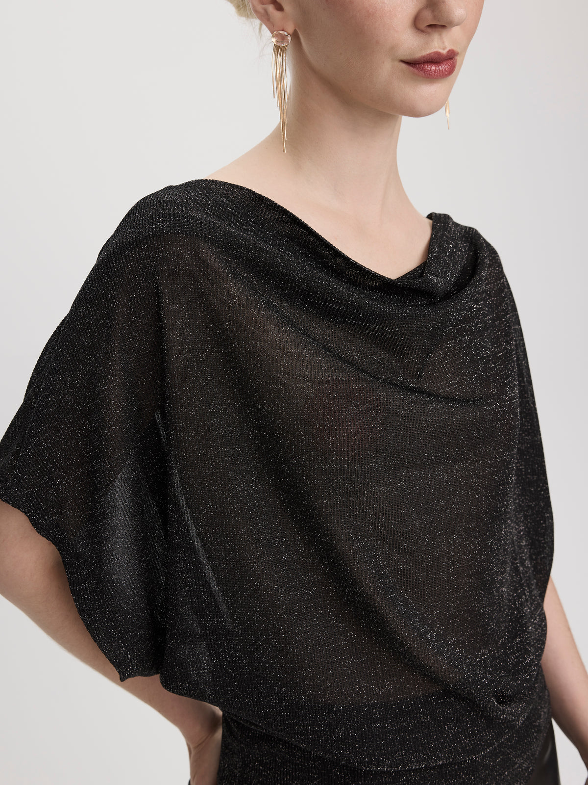 Boatneck Dolman Short Sleeve Top – Shimmer Knit