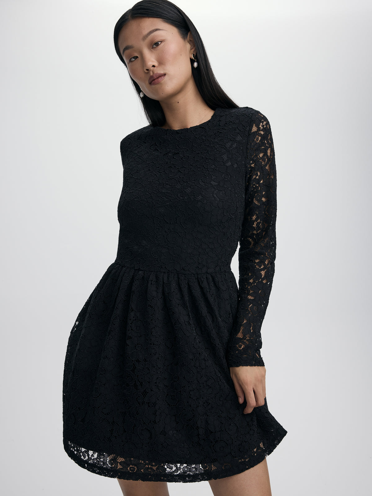 Long-Sleeve Fit-and-Flare Lace Mini Dress