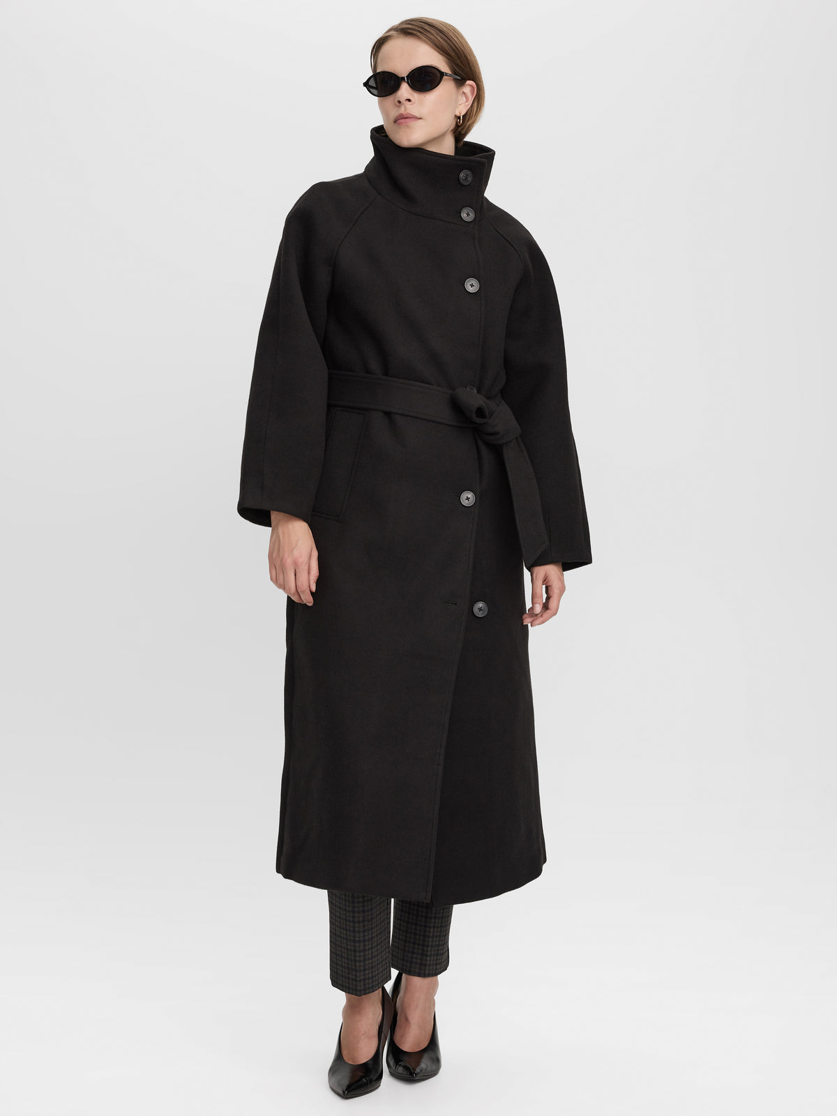 Wool-Blend Long Jacket with Sash