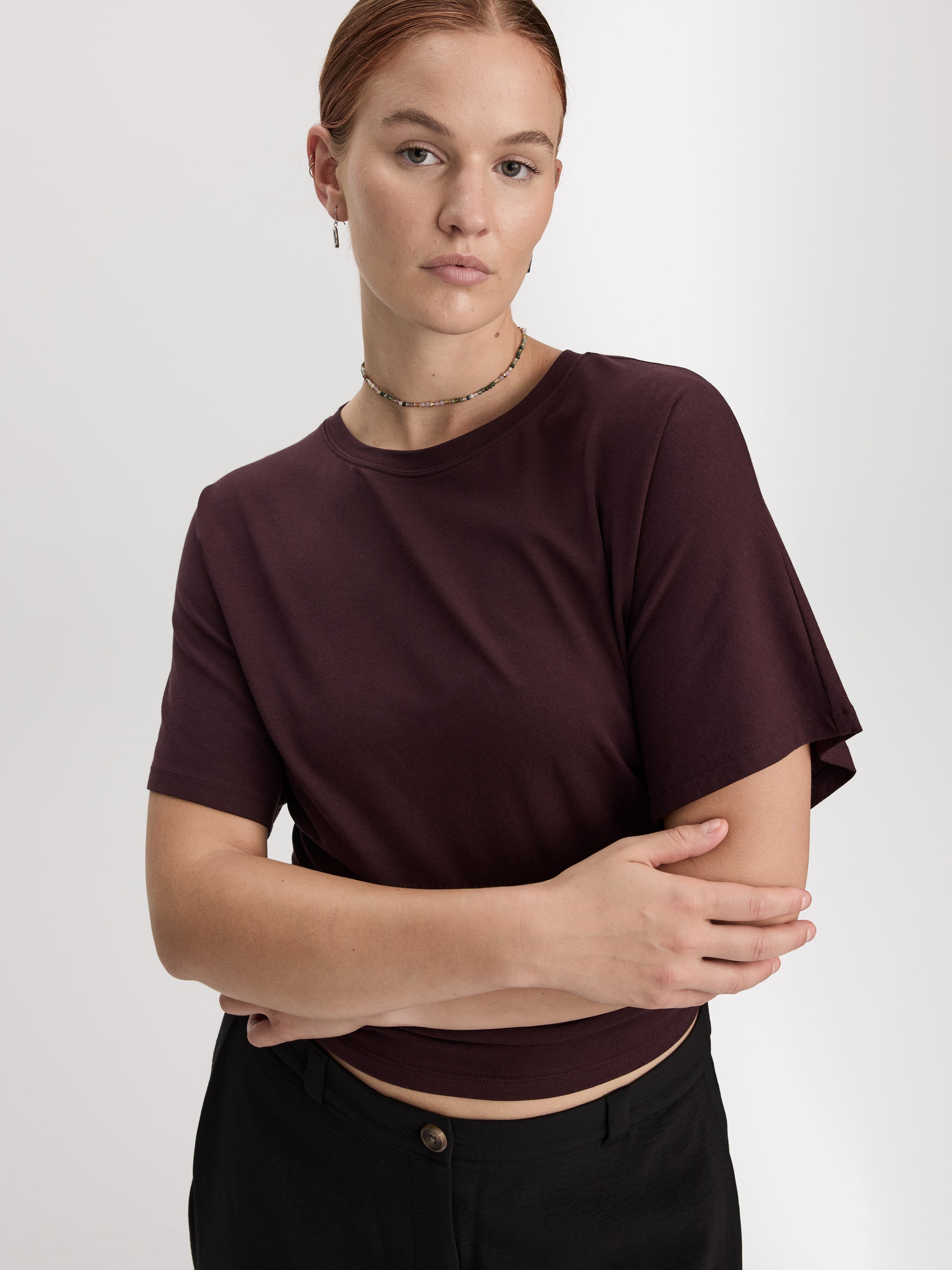 Short-Sleeve Crew-Neck Tee with Shirred Sides