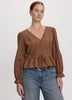 Long-Sleeve V-Neck Blouse with Lace Trims