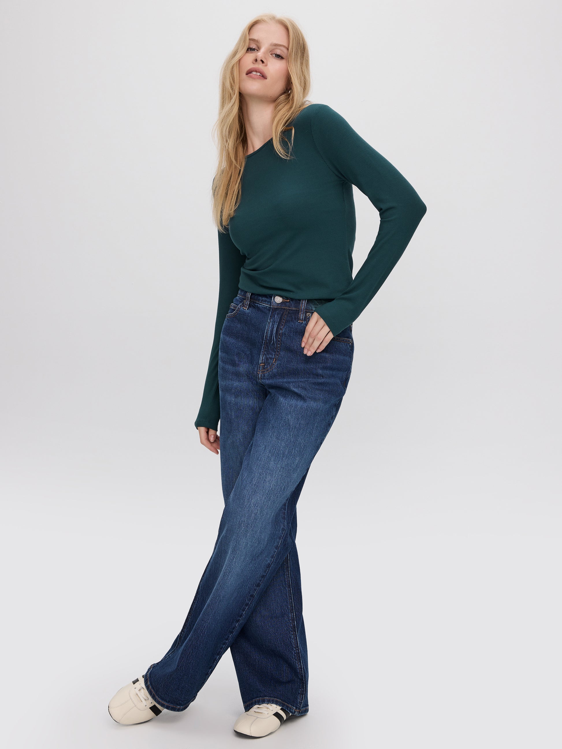 Long-Sleeve Crew-Neck Ribbed T-Shirt - R Essentials