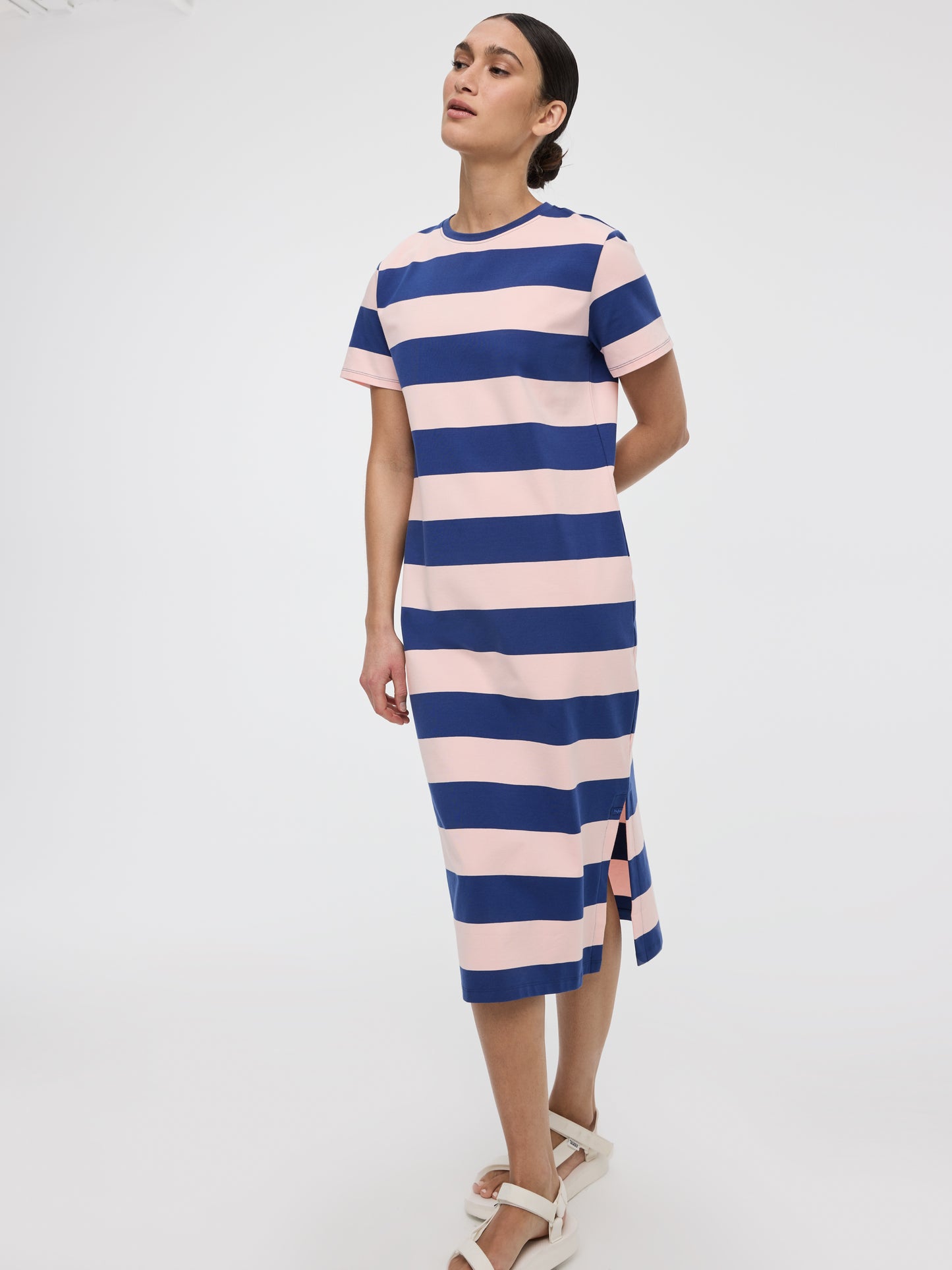 Women's Striped T-Shirt Midi Dress with Side Slits Hyba by Reitmans Women's Striped T-Shirt Midi Dress with Side Slits Hyba by Reitmans