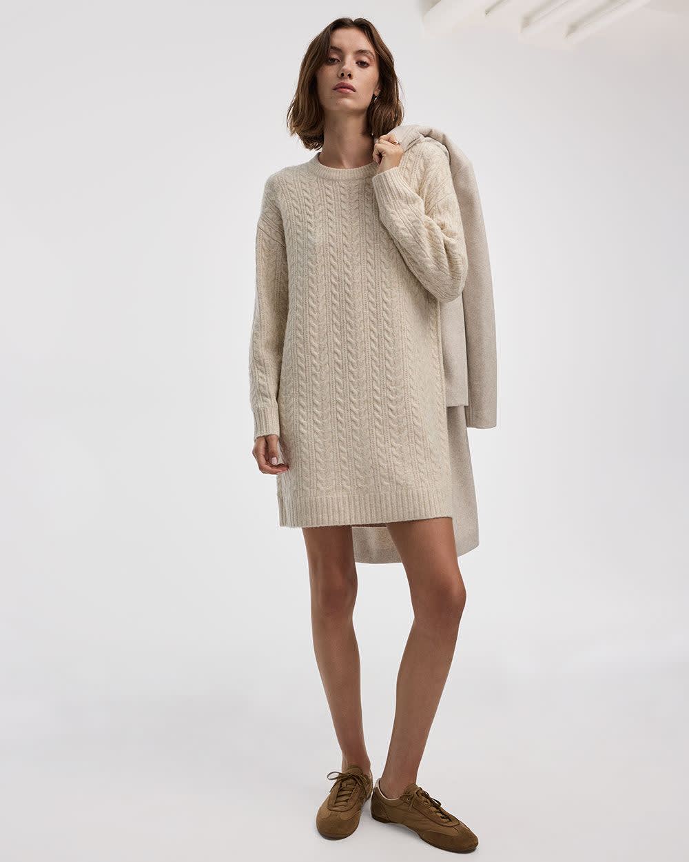 PlushSoft Crew-Neck Cable-Knit Dress