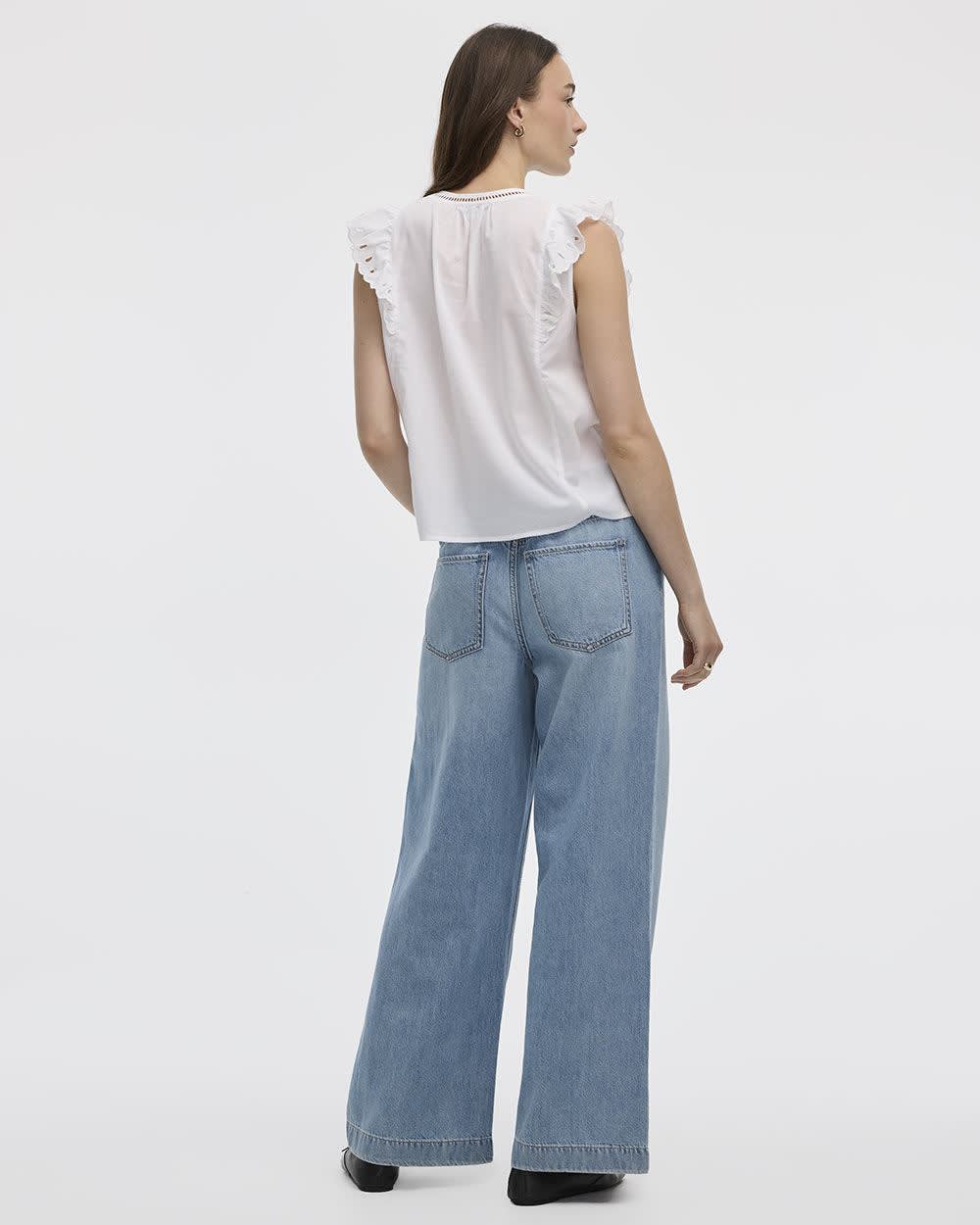 Extended-Sleeve Crew-Neck Blouse with Emboideries