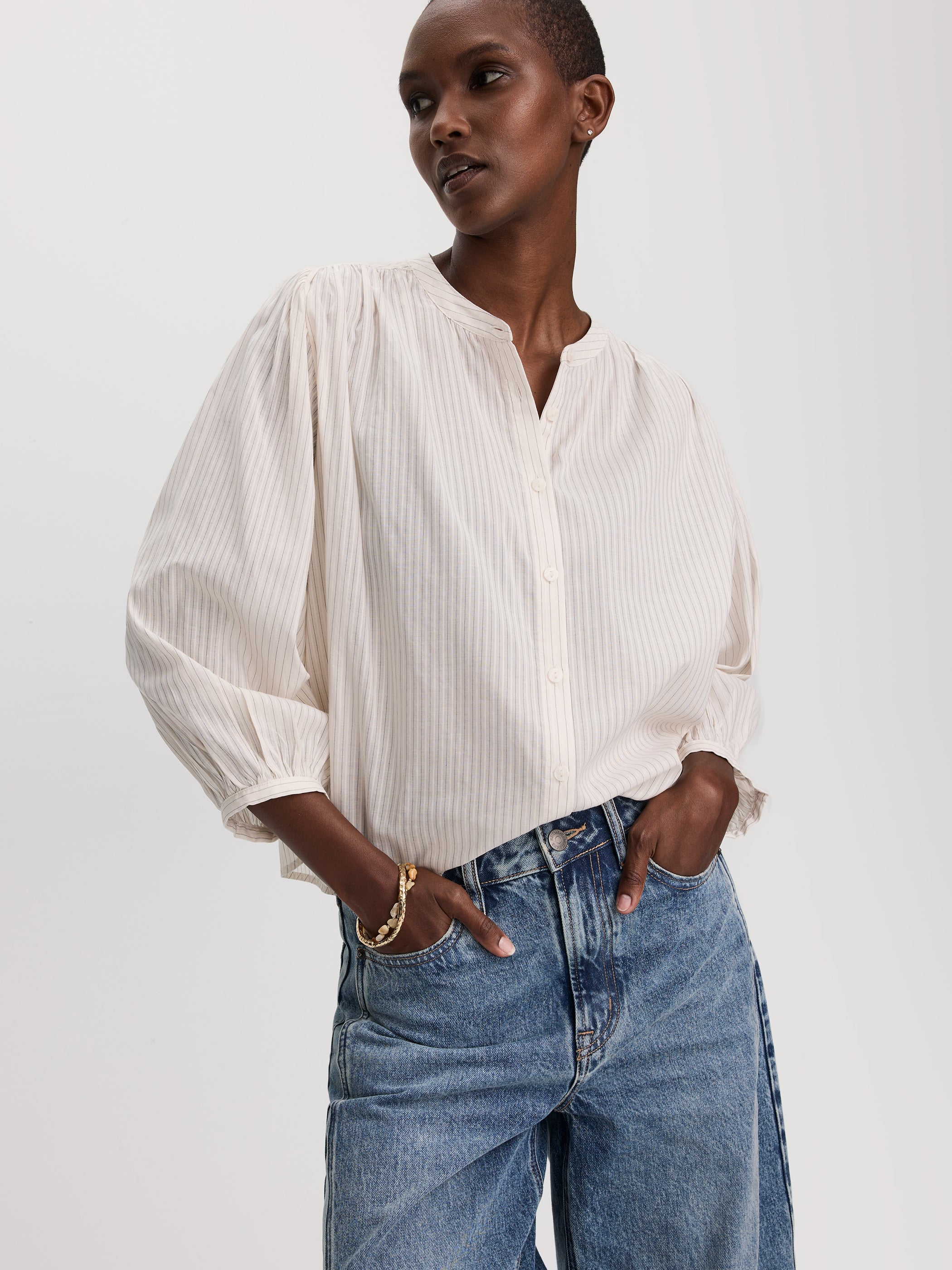 3/4-Sleeve Striped Blouse
