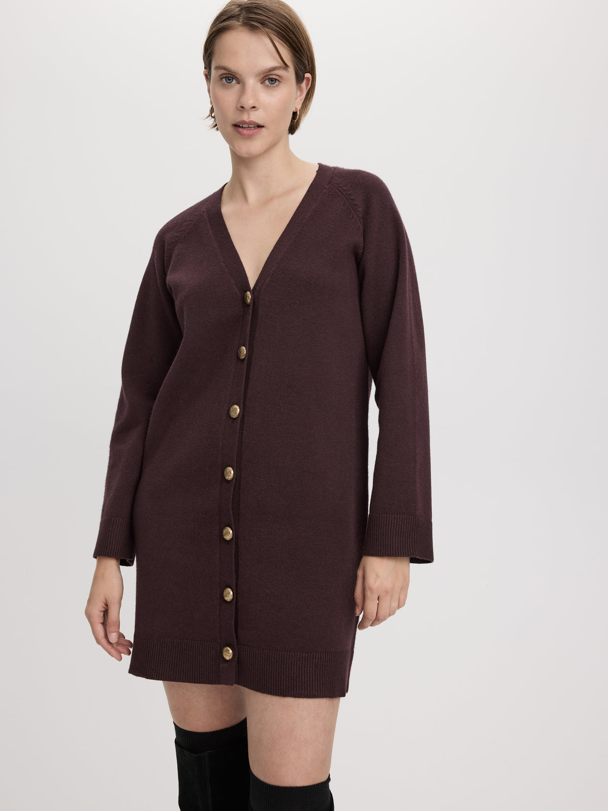 Button-Down Mini Sweater Dress – Viscose Blend
