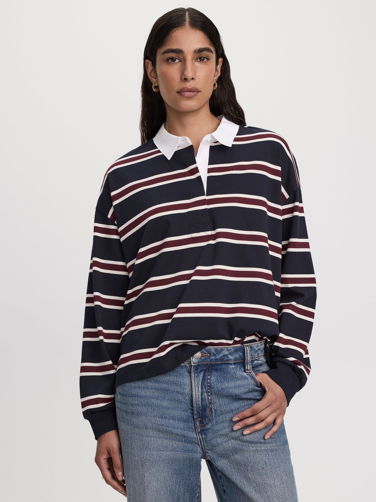 Striped Long-Sleeve Rugby-Style Top