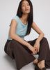 Extended-Sleeve Boat-Neck Ribbed Top