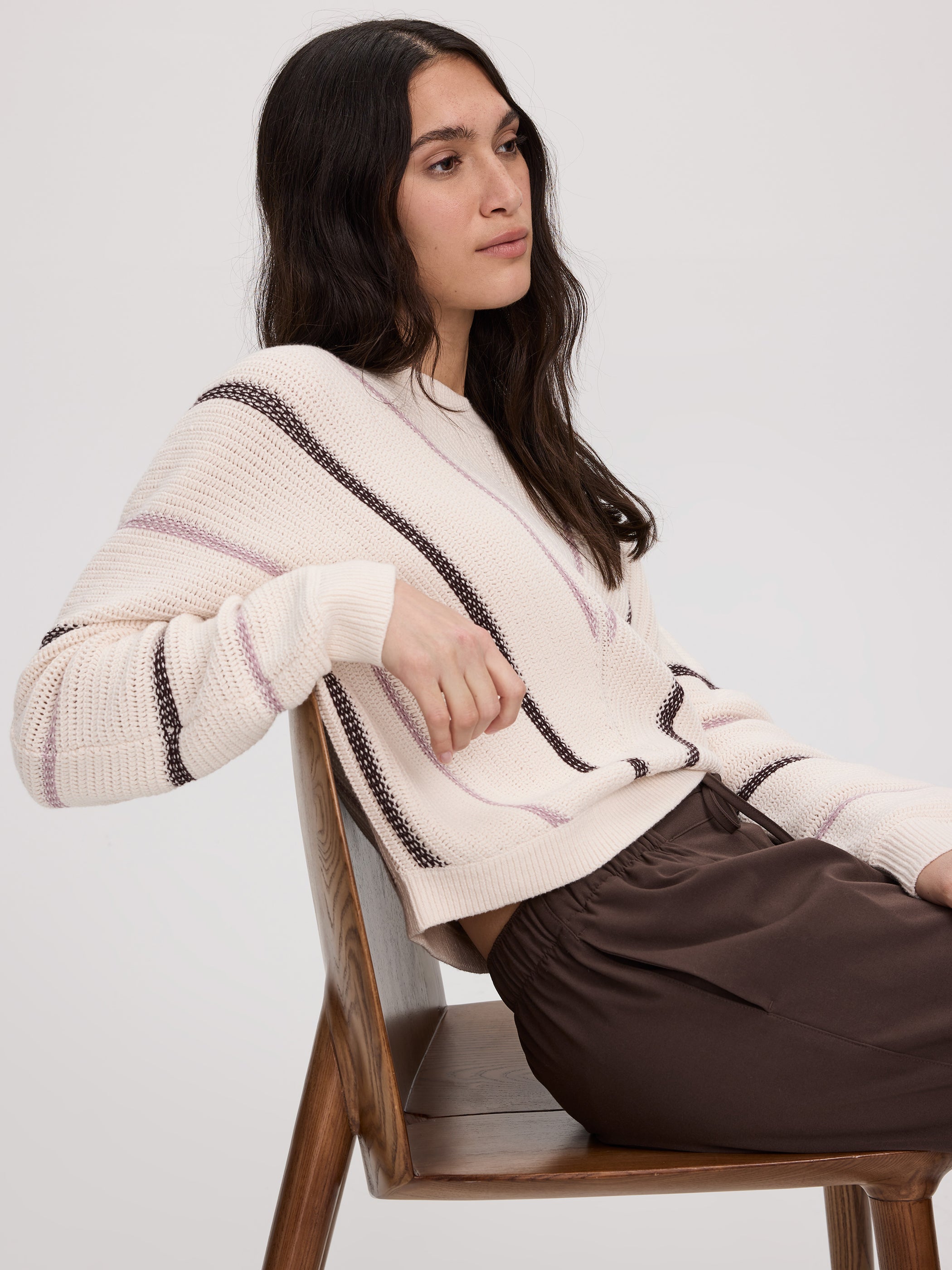 Long-Dolman-Sleeve Crew-Neck Pullover