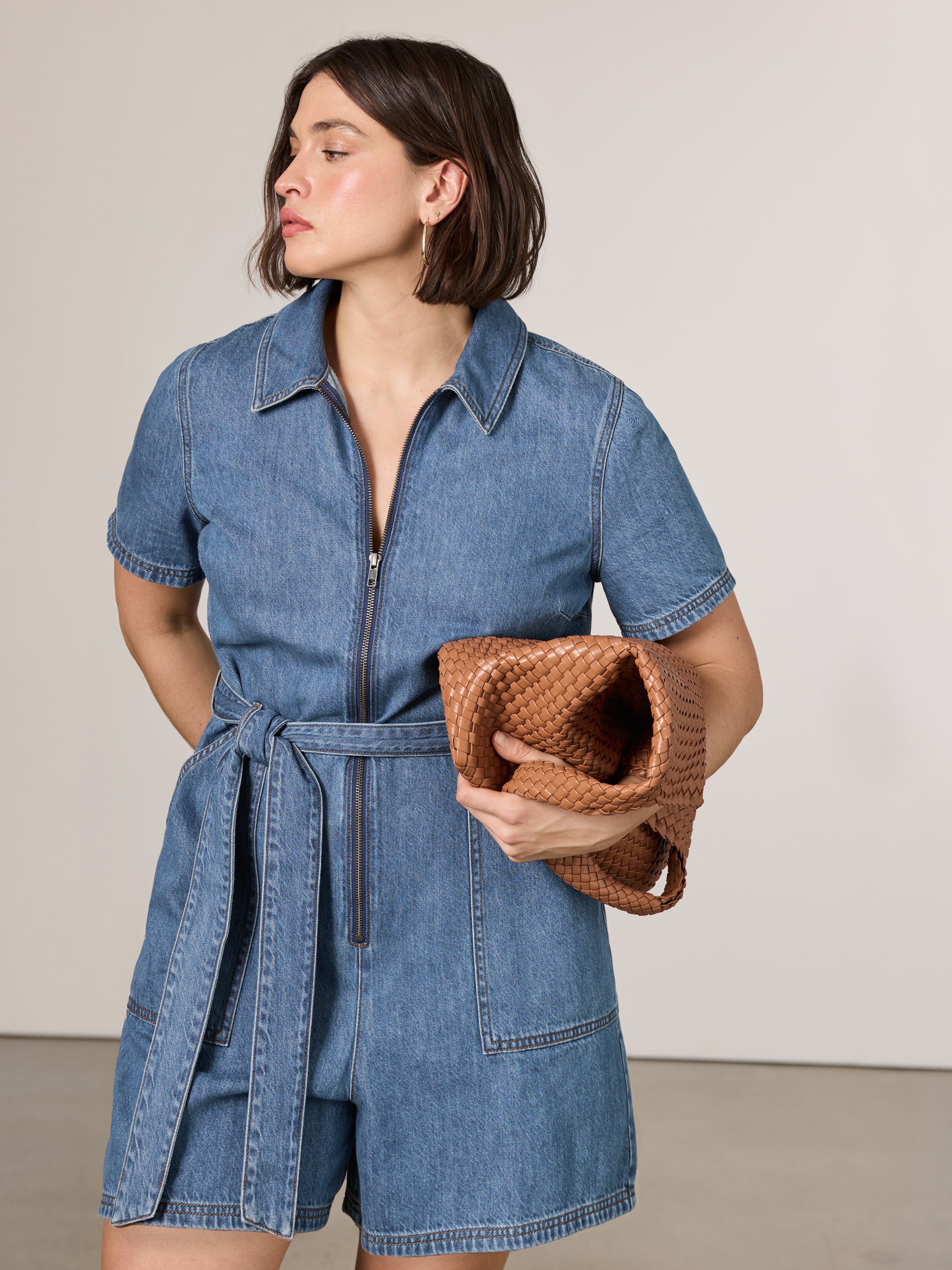 Short-Sleeve Denim Romper