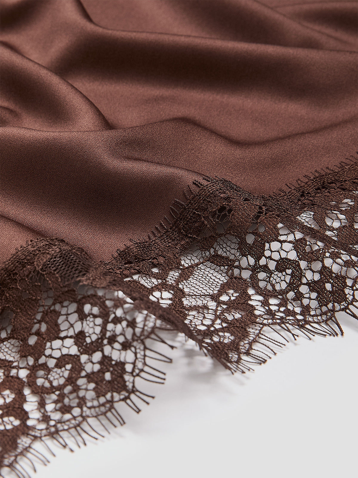 Satin Triangle Scarf with Lace Trim