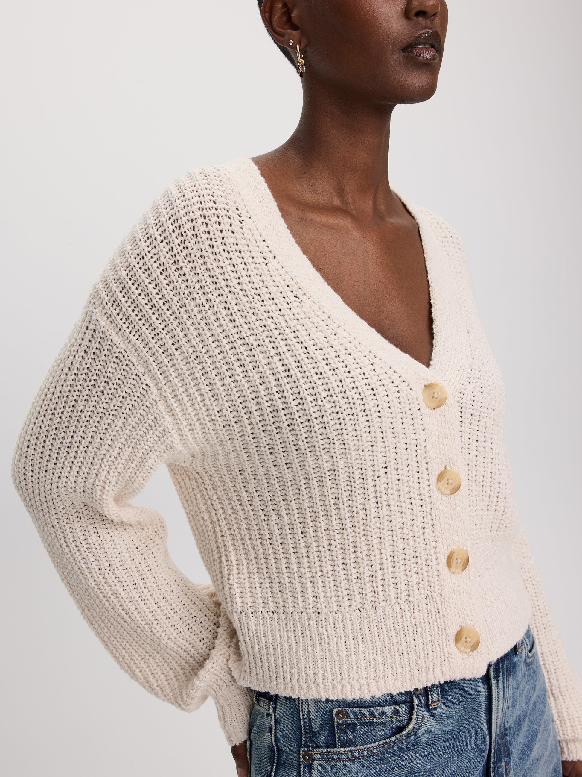 Long-Balloon-Sleeve V-Neck Cardigan