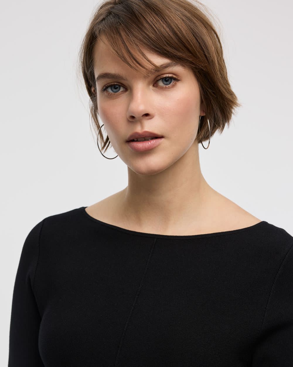 Long-Sleeve Boat-Neck Mini Dress