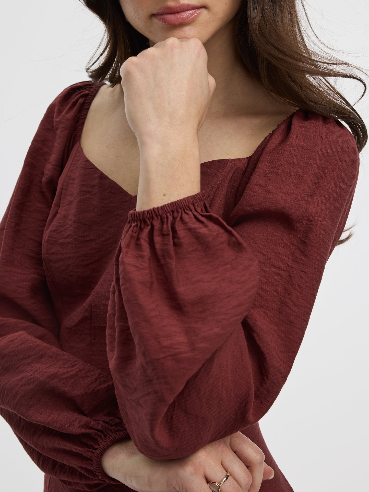 Long-Puffy-Sleeve Bustier Dress with Sweetheart Neckline