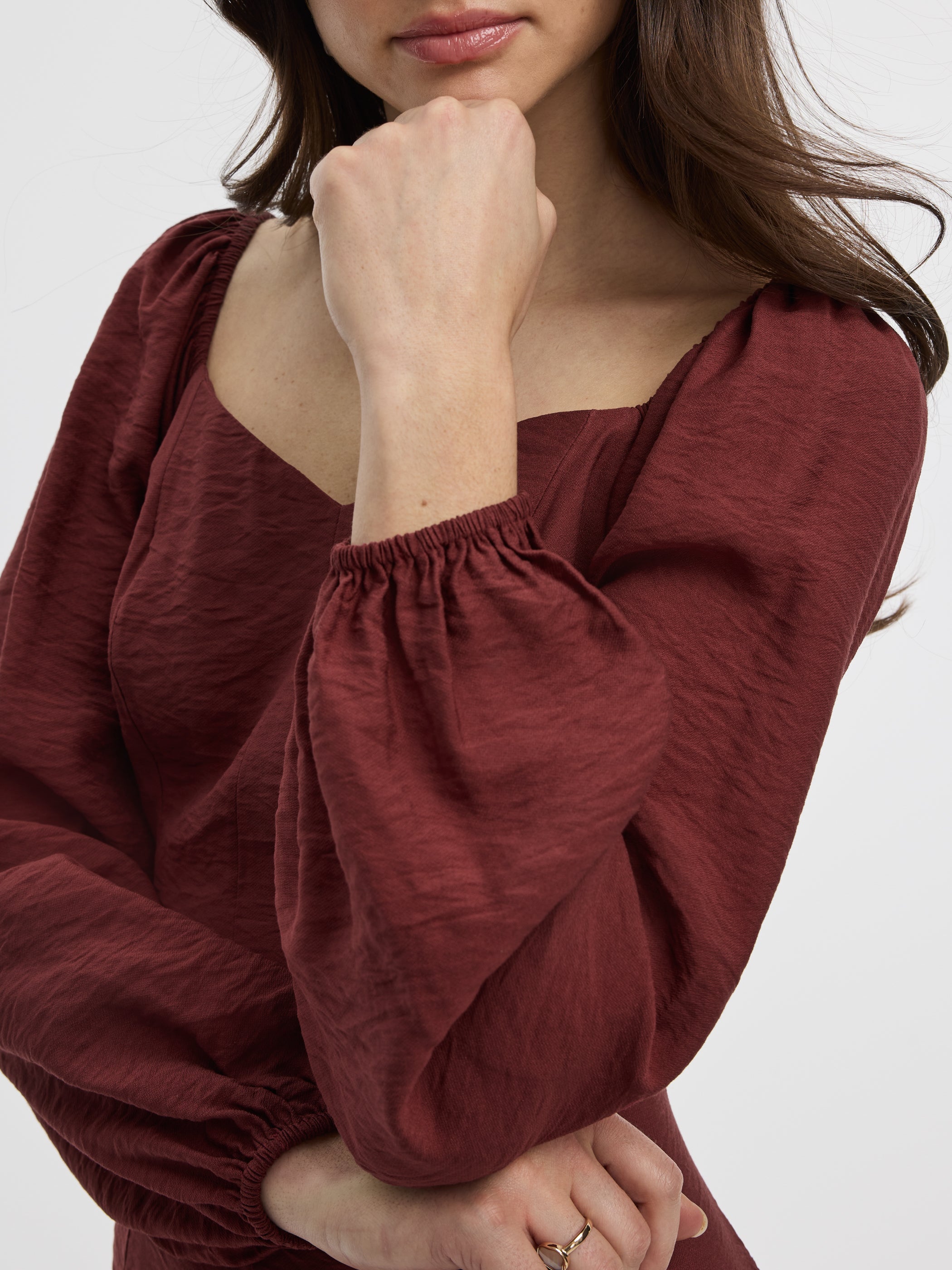 Long-Puffy-Sleeve Bustier Dress with Sweetheart Neckline