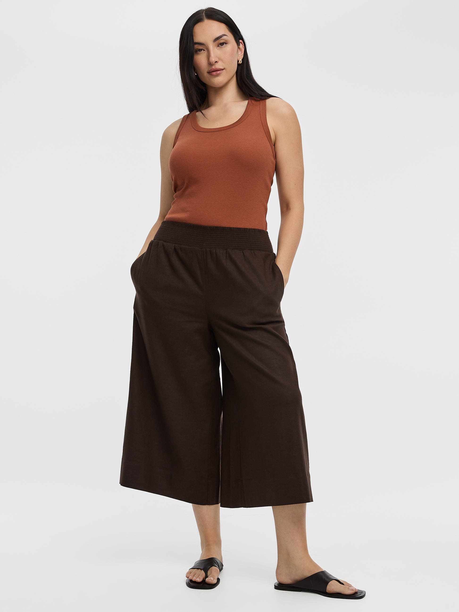 Cropped Wide-Leg Linen-Blend Pant