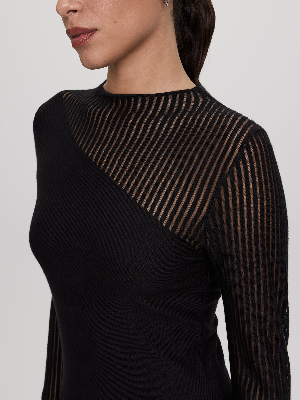 Long-Sleeve Crew-Neck Sweater with Sheer Yoke