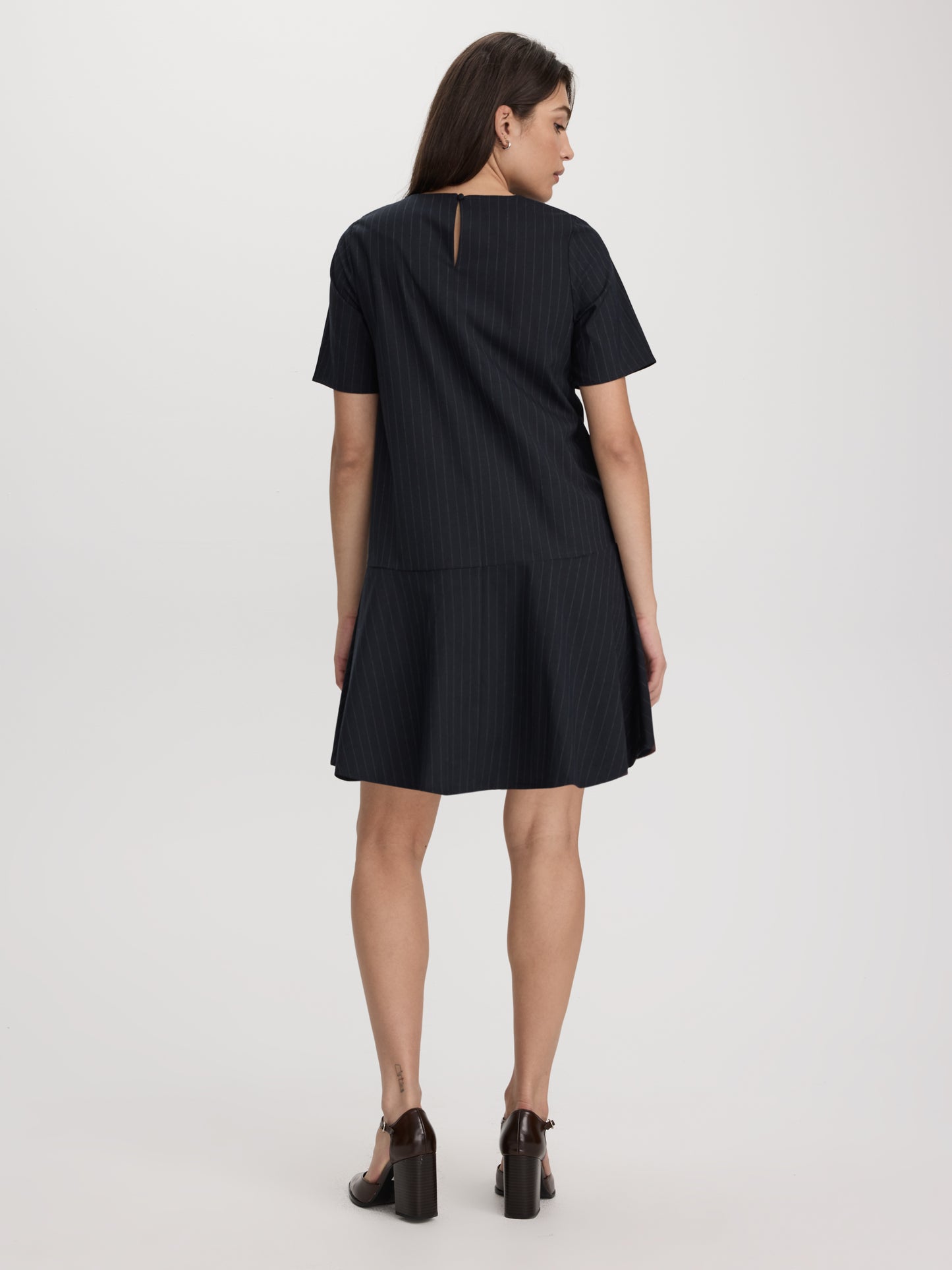 Elbow-Sleeve Crew-Neck Mini Dress