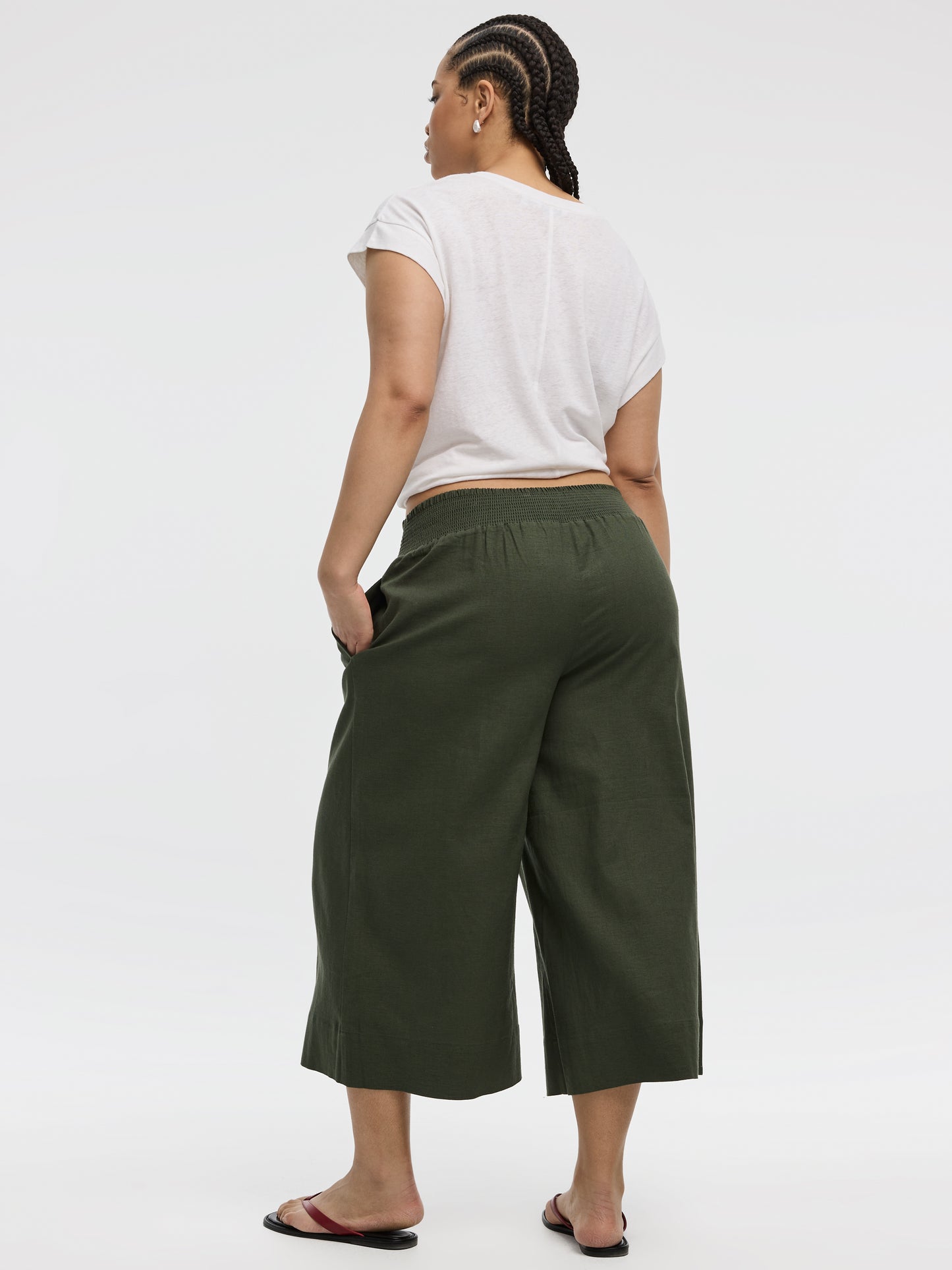 Cropped Wide-Leg Linen-Blend Pant
