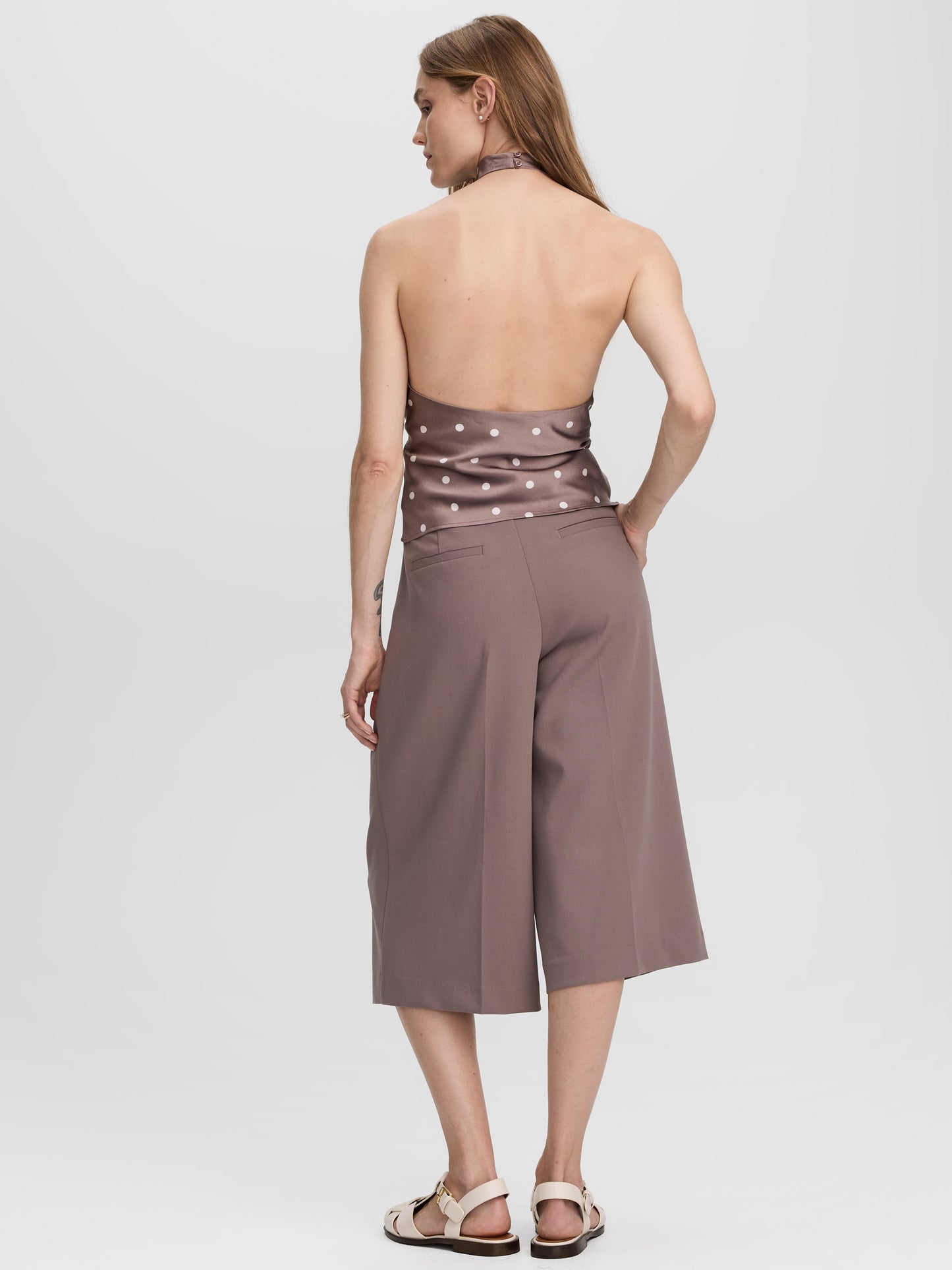 Sleeveless Satin Top with Halter Neckline