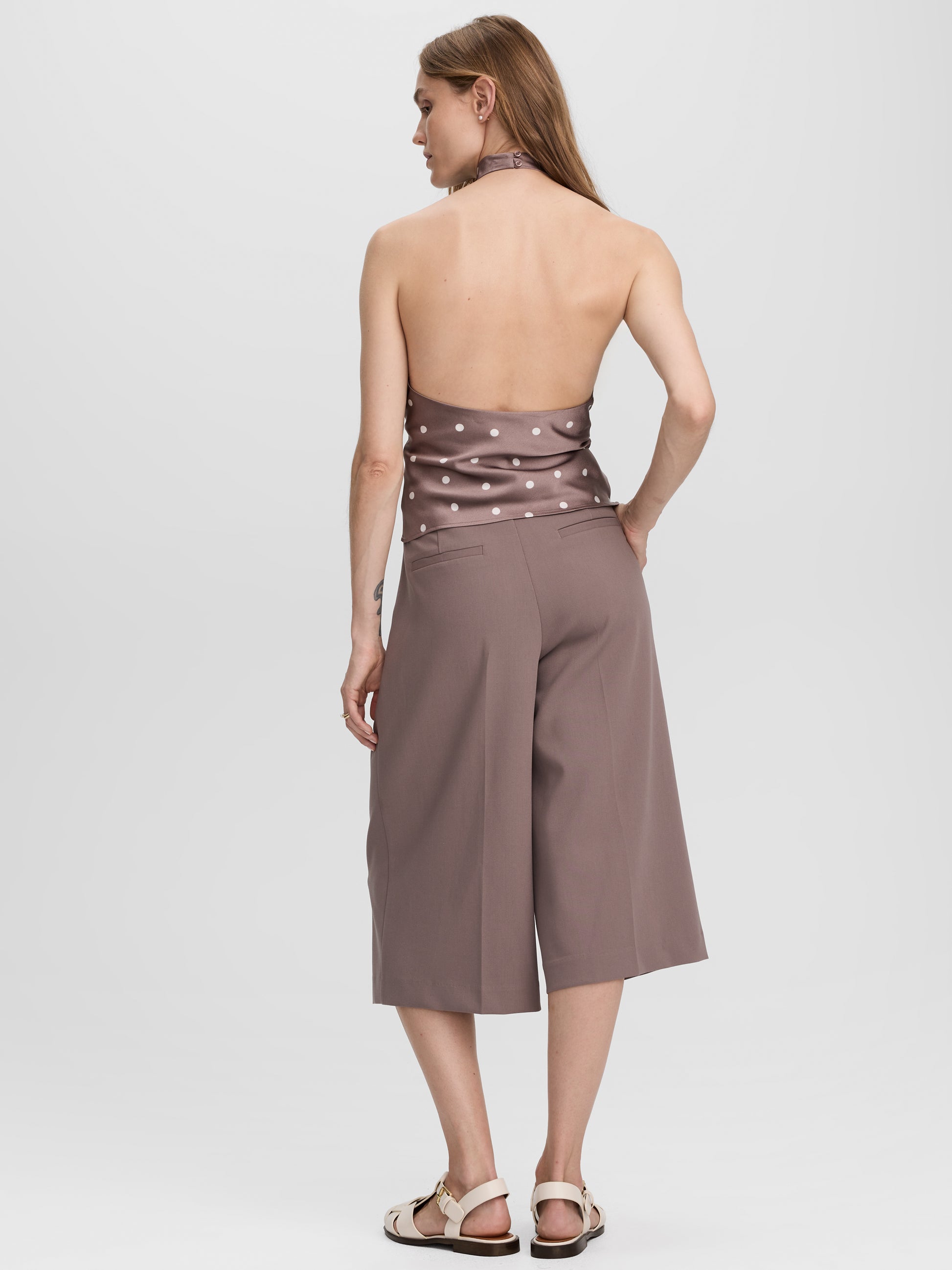 Sleeveless Satin Top with Halter Neckline