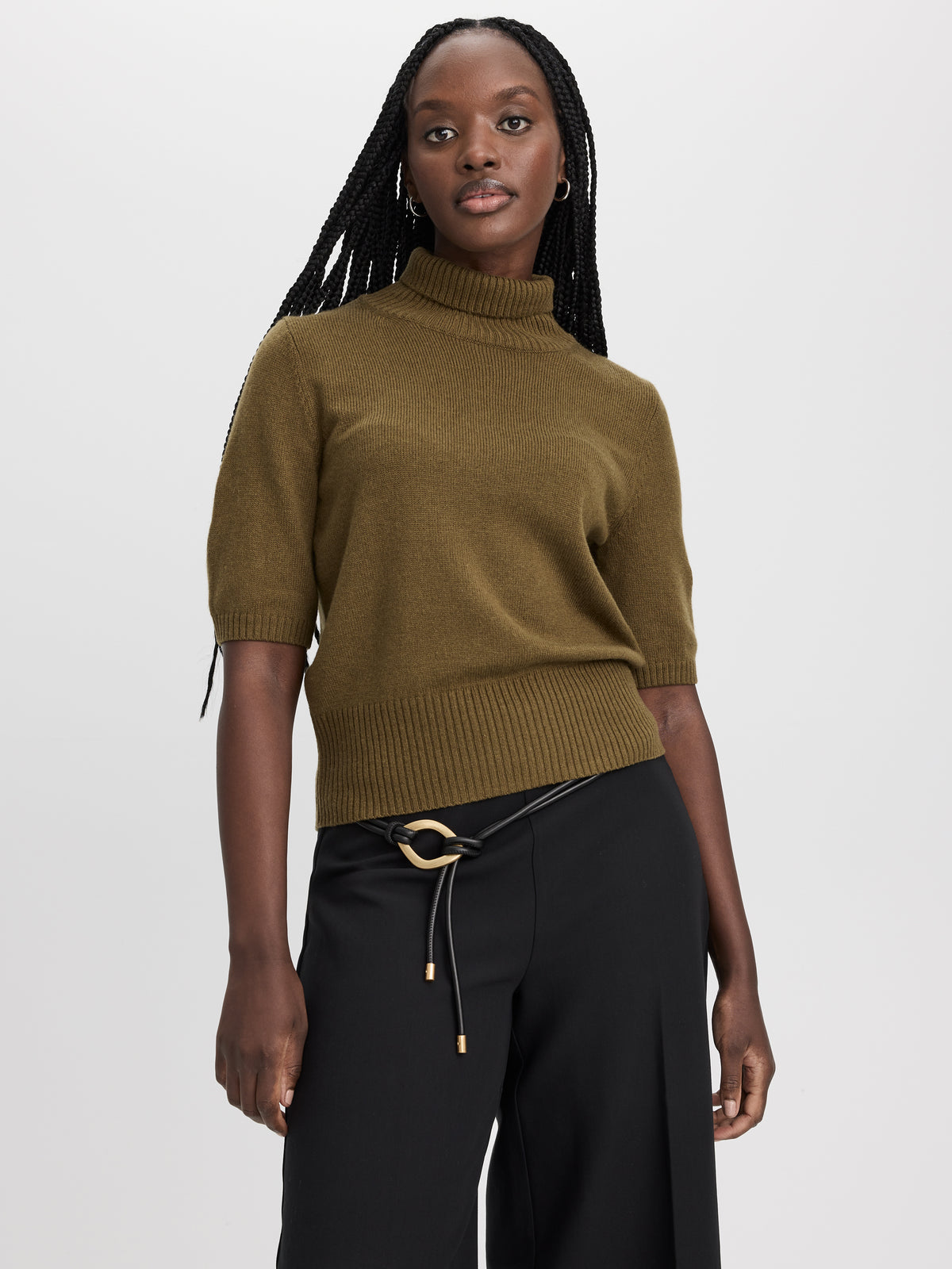 Cashmere-Blend Elbow-Sleeve Turtleneck Sweater