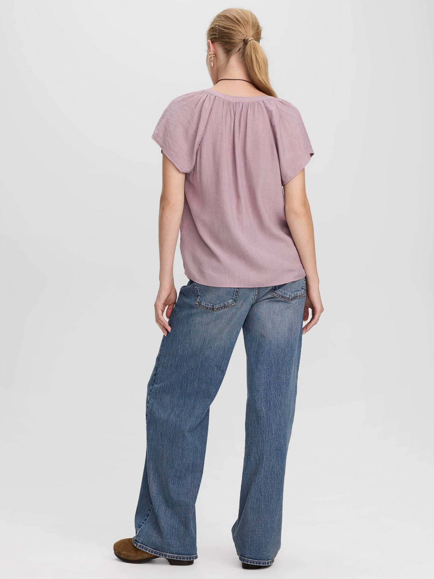 Split-Neck Blouse with Flutter Sleeves