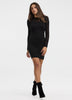 Long-Sleeve Shift Dress with Sheer Yoke