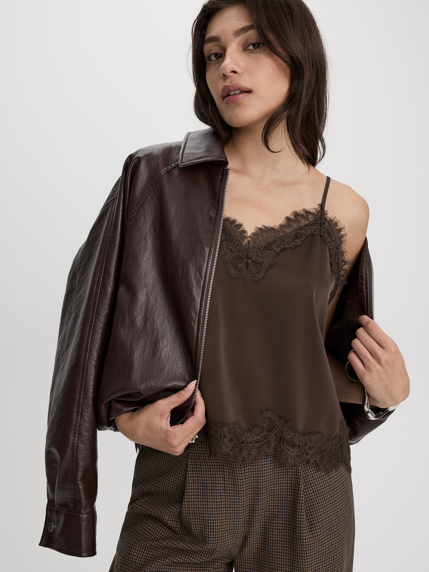V-Neck Cami with Lace Trim